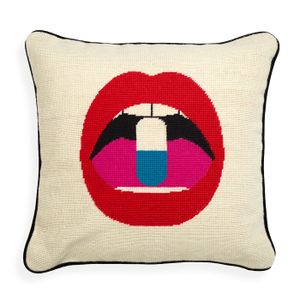 Lips Full Dose Needlepoint Pillow - Styling by Jonathan Adler