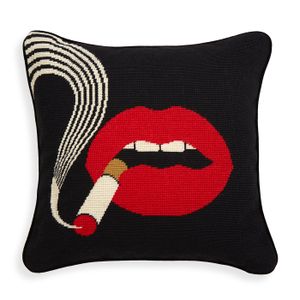 Lips Smolder Needlepoint Pillow - Styling by Jonathan Adler