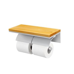 Bathroom Accessories - Double Toilet Tissue Holder W/Wooden Shelf (Aluminum W/Anodizing) - Toilet by JUSTIME