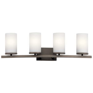 Crosby Vanity Light 4-Light Satin Etched Cased Opal Glass Size:31.25" W x 8.75" H x 6.75" D Model:45498NBR - Wall lamp by Kichler