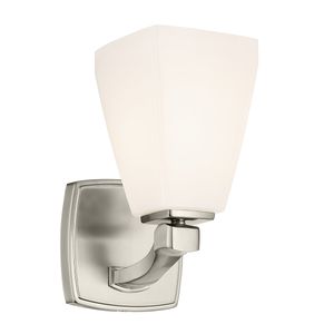 Marant Wall Sconce 1-Light Opal Glass Glass Tapered Shade Size:5" W x 9.5" H x 6.75" D Model:55214CH - Wall lamp by Kichler