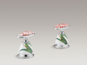 Fables & Flowers Design On Antique Ceramic Handle Insets and Skirts For Bath Faucets | K-260-TL - Bathtub by Kohler
