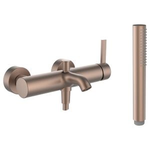 Kartell LAUFEN - Single lever bath mixer, fittings distance 134-166 mm, complete with fittings, synthetic flexible hose 1800 mm and hand shower TwinStic, PVD rosegold brushed - Shower panel by Laufen