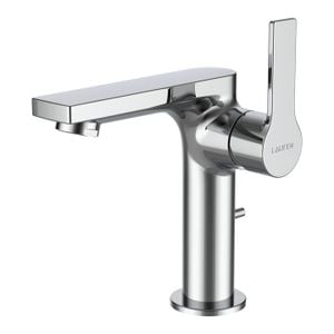 SWISSTAP - Basin mixer with side lever, projection 105 mm, fixed spout, Eco+ function, without pop-up waste, PVD pale gold matt - Shower by Laufen