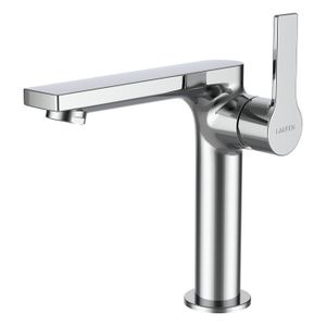 SWISSTAP - Basin mixer with side lever, projection 135 mm, fixed spout, Eco+ function, without pop-up waste, PVD titanium black matt - Shower by Laufen