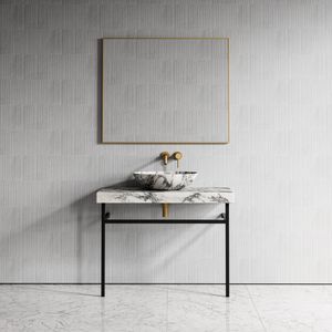 Lomazzo Arabescato Marble Countertop Matte Black Vanity Unit 1000mm - Washbasin cabinet by LUSSO