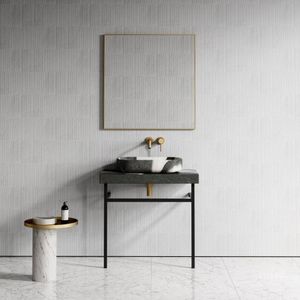Lomazzo Panda Marble Countertop Matte Black Vanity Unit 800mm - Washbasin cabinet by LUSSO