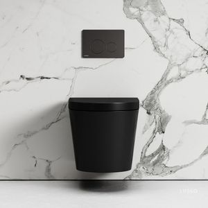 Nera Matte Black Wall Hung Rimless Toilet with Concealed Cistern Frame and Round Flush Plate - Toilet seat by LUSSO