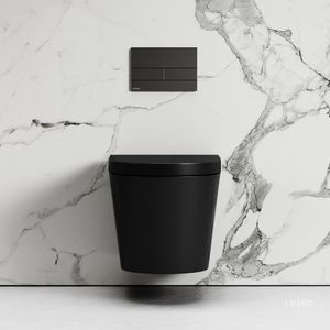 Nera Matte Black Wall Hung Rimless Toilet With Concealed Cistern Frame And Square Flush Plate - Toilet seat by LUSSO