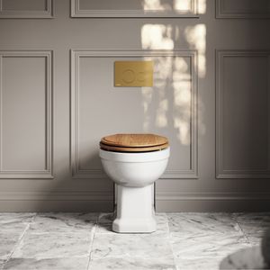 Portland Back To Wall Traditional Toilet with Solid Oak Seat, Concealed Cistern and Round Flush Plate - Washbasin by LUSSO