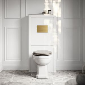 Portland Back To Wall Traditional Toilet with Solid Oak Velvet Beige Seat, Concealed Cistern, Square Flush Plate and Claridge Matte White WC Housing - Washbasin by LUSSO