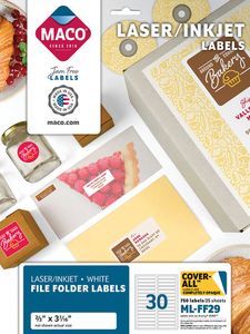 Laser/Inkjet COVER-ALL™ White File Folder Labels, 2/3" x 3-7/16", 30/Sht, 750/Pk | Maco - Accessories by MA.CO. Sofa & Bed