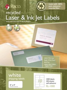 Recycled Laser/Inkjet White Shipping Labels, 2" x 4", 10/Sheet, 250 Labels/Pk | Maco - Accessories by MA.CO. Sofa & Bed