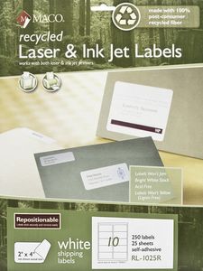 Recycled Repositionable Laser/Inkjet Shipping Labels, 2" x 4", 10/Sheet 250/Pk | Maco - Accessories by MA.CO. Sofa & Bed
