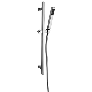 Metal Sliding Rail P6 without Soap Dish - Square Bar with 1-jet Anti-limestone Square Handshower and Grey Pvc Flexible Hose Length 175 Cm 50CR129/P6 - Sanitary accessories by Paini spa Rubinetterie
