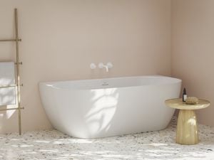 Freedom Wall Tec Bathtub 170x87, matt white/white, Drain Cover: white/black/chrome - Bathtub by Ravak