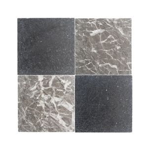 Atlas Grey & Cinder 12x12 Moroccan Limestone & Marble | Tumbled & Honed – Checkerboard Bundle - Floor tile-stone by Riad Tile