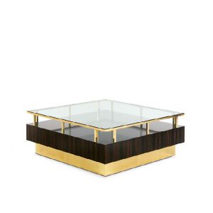 Coffee table in ebony and brass with glass top - Coffee table by Zanaboni