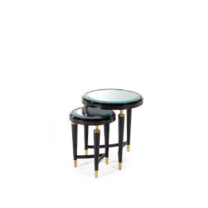 Set of coffee tables with a contemporary design with glass top and brass details - Coffee table by Zanaboni