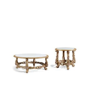 Small tables in carved wood with antique decapé finishing, gold and colored details - Side table by Zanaboni