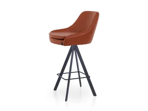 PREMIERE BAR SPIDER - Trestle-based leather stool with footrest - Stool by 5A Design