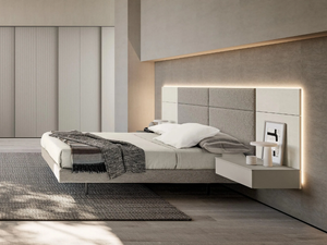MODULA - Wooden and fabric double bed with integrated lighting - Bed frame by Adok