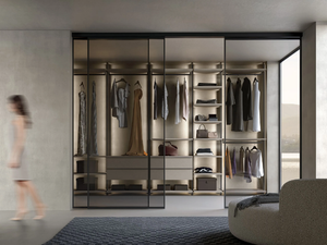 VERTICAL - Sectional metal and wood walk-in wardrobe with integrated lighting - wardrobe by Adok