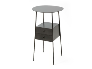 OSASUN - Round metal bedside table with drawers - Side table by AMPM