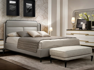 DILAN - Leather double bed with upholstered headboard - Bed frame by A.R. Arredamenti