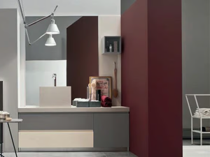 SOUL - COMPOSITION 07 - Single oak vanity unit with mirror - Washbasin cabinet by Arcom