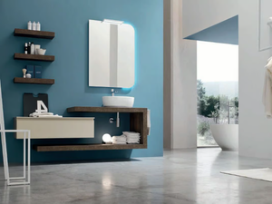 SOUL - COMPOSITION 09 - Single oak vanity unit with mirror - Washbasin cabinet by Arcom