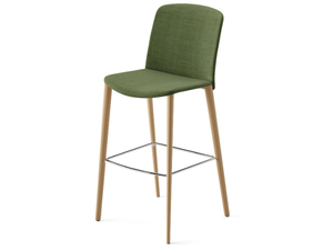 MIXU - High upholstered fabric barstool with oak legs - Stool by Arper
