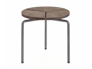CIRCULAR - Round stainless steel and wood side table - Coffee table by BassamFellows