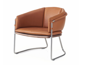 GEOMETRIC - Upholstered leather wood and steel lounge chair with arms - Armchair by BassamFellows