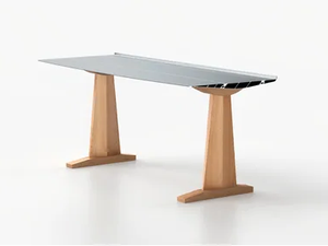 TABLE B DESK - WOOD - Rectangular aluminium and wood writing desk - Desk by BD Barcelona Design
