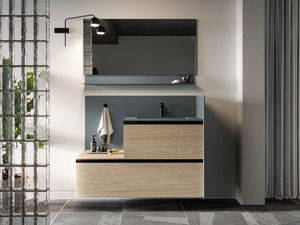 DEEP COMP. 3 - Single wall-mounted vanity unit with mirror - Washbasin cabinet by Birex