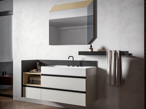 DEEP COMP. 4 - Single wall-mounted vanity unit with mirror and shelf - Washbasin cabinet by Birex