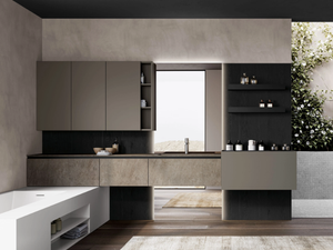 FACTO COMP. 2 - Wall-mounted single vanity unit with mirror - Washbasin cabinet by Birex