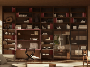 ANTIBES SYSTEMS - Wall-mounted sectional wooden bookcase with secretary desk - Cabinet by Boffi