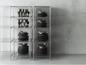 WORKS 2014 - Glass and Stainless Steel shelving unit - Cabinet by Boffi