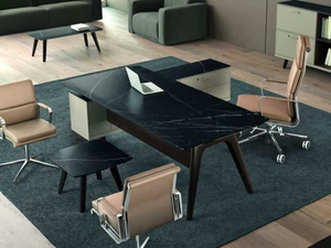 RAIL - Glass ceramic executive desk with shelves - Desk by Bralco