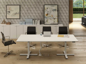 WINGLET - Height-adjustable rectangular melamine-faced chipboard meeting table with cable management - Table by Bralco