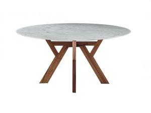 TRIGONO - Round Carrara marble table with solid wood base - Table by Bross