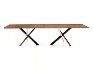 W - Rectangular american walnut table with double base - Table by Bross