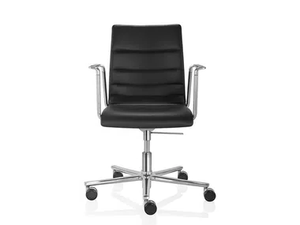 FINA - Leather office chair with castors with armrests with 5-Spoke base - Office Chair by Brunner