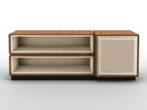 DEDALO - Modular bookcase in walnut and leather upholstery - Cabinet by BRUNO ZAMPA
