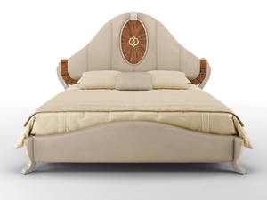 HERMES - Upholstered bed with headboard in velvet and rosewood - Bed frame by BRUNO ZAMPA