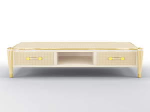REMINGTON - Low TV cabinet with drawers covered in leather - Cabinet by BRUNO ZAMPA