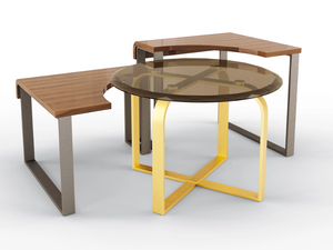 TULIP TRIS - Metal coffee table and glass and walnut top - Coffee table by BRUNO ZAMPA