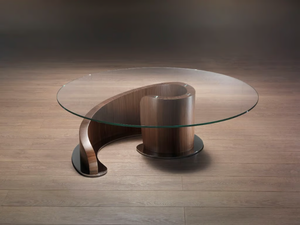 MINERVA - Low round wood and glass coffee table - Coffee table by Carpanelli
